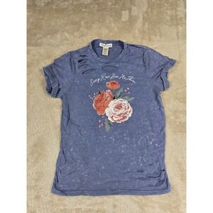Youth Revolution Distressed Rose Graphic Tee Blue Size Small‎